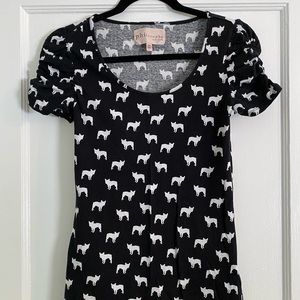 Philosophy French Bulldog tshirt w/ ruched sleeves